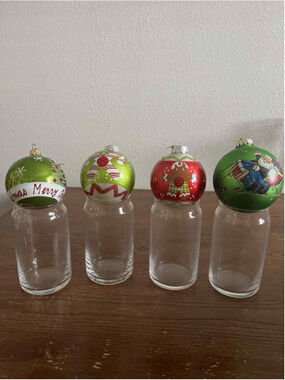 Set of 4 Pier 1 Imports Glass Christmas Ornaments Hand-Painted Holiday Décor